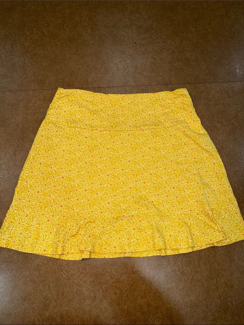 Toad&Co Yellow Printed A-Line Skirt with Subtle Orange Accents • Size Medium